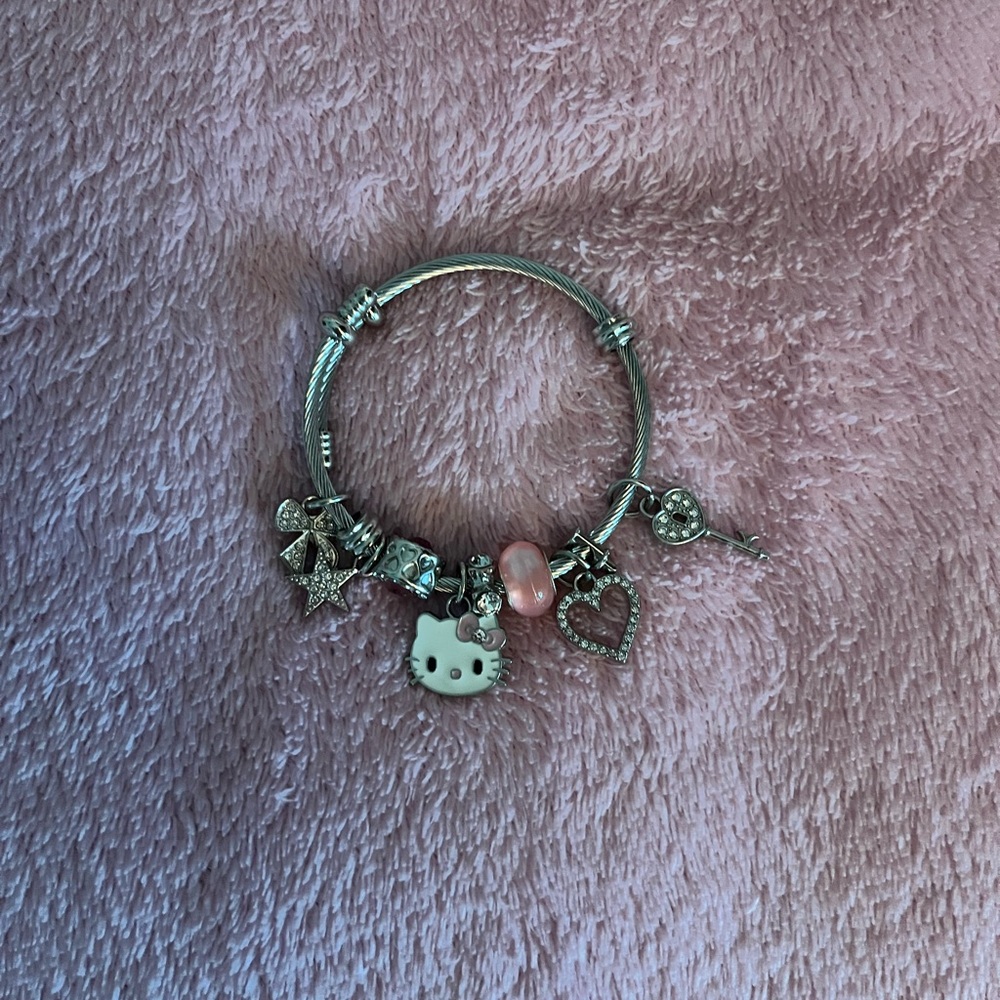 Silver Charm Bracelet with Pink Accents Hello Kitty